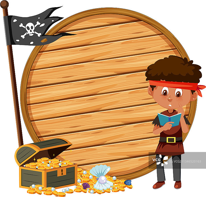 拿着空白banner的海盗男孩，已隔离图片素材