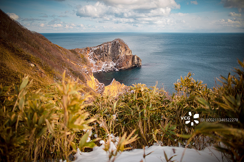 日本北海道室兰地球岬百景之首第一海洋冬季秋季路雪冰雪风景图片素材