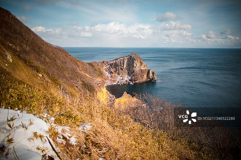 日本北海道室兰地球岬百景之首第一海洋冬季秋季路雪冰雪风景图片素材