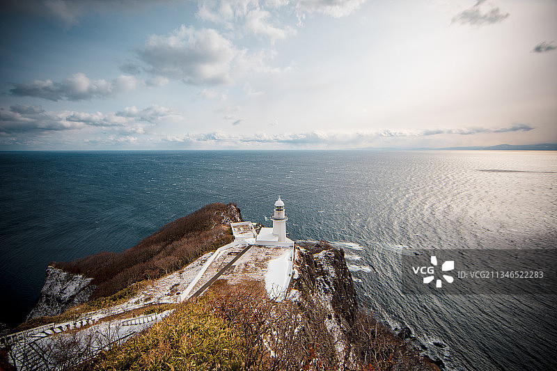 日本北海道室兰地球岬百景之首第一海洋冬季秋季路雪冰雪风景图片素材
