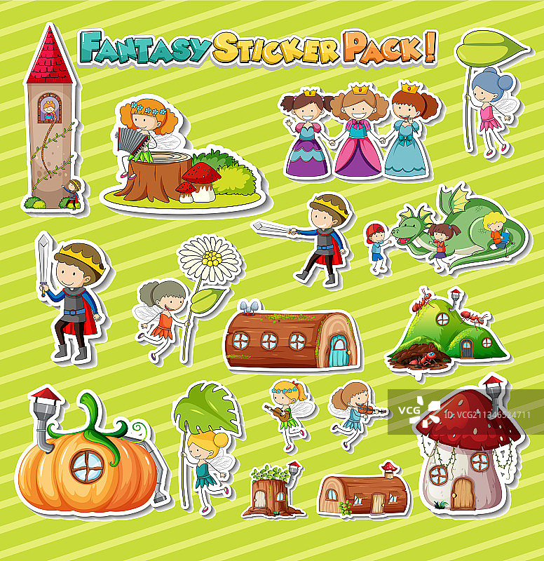 各种奇幻卡通贴纸套装图片素材