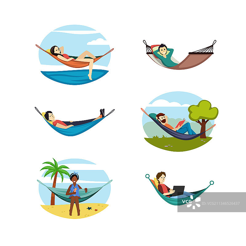 人们在吊床上休息图片素材
