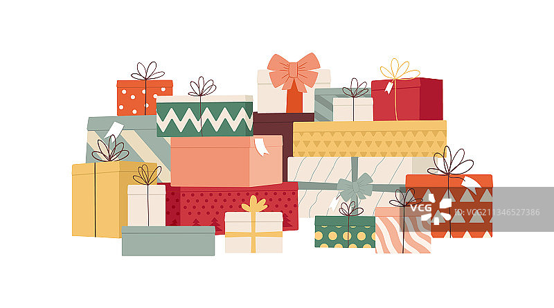 节日包装纸包裹的大量礼品盒图片素材