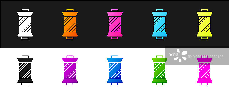 黑色背景上的线轴缝纫线图标合集图片素材