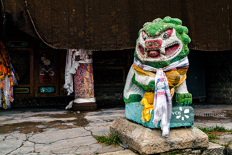 中国青海省阿柔大寺中的石狮子图片素材