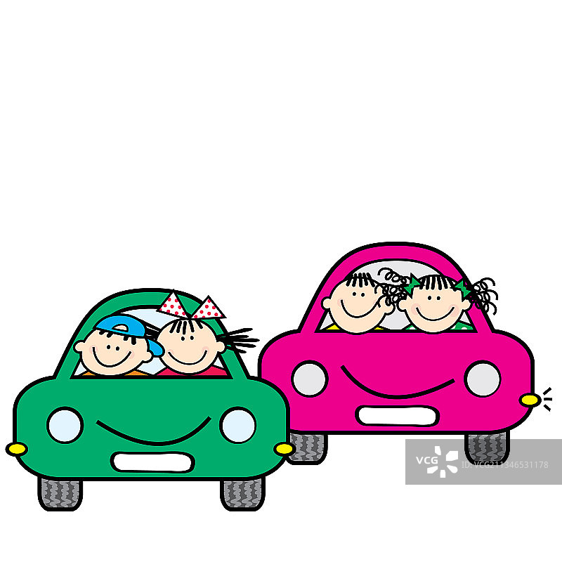 坐在汽车里的两个孩子图片素材