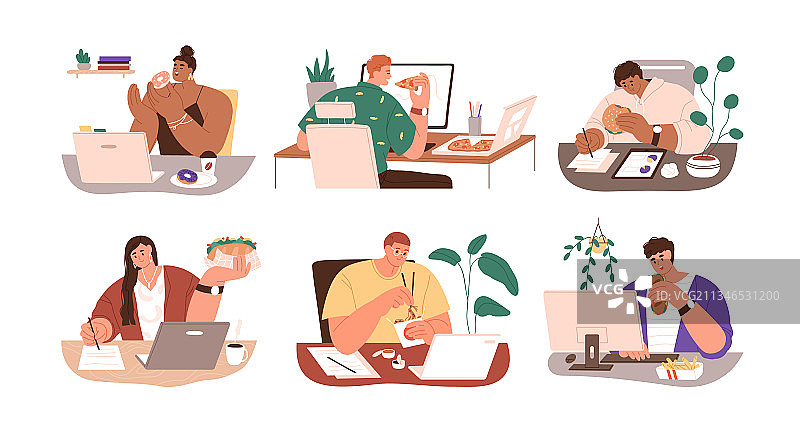 办公室内人物用餐场景合集图片素材