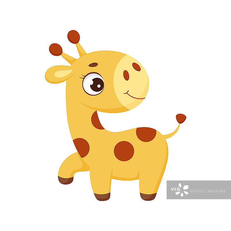 可爱的小站立长颈鹿卡通形象图片素材