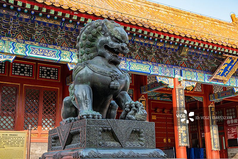 颐和园排云殿门口铜狮子图片素材