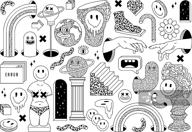 超现实贴纸包：古代雕塑表情符号图片素材