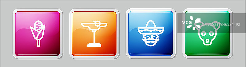 玉米玛格丽特鸡尾酒墨西哥男人线条设计图片素材