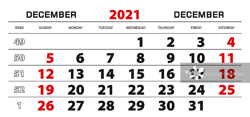 2021年12月墙壁日历图片素材