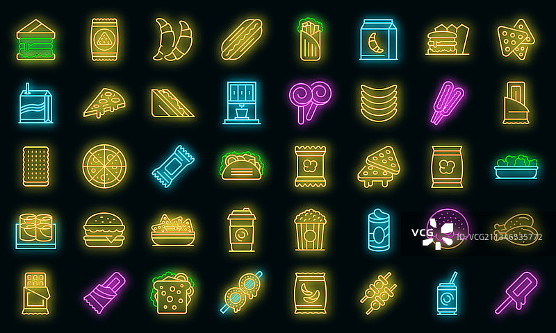 霓虹零食店图标合集图片素材