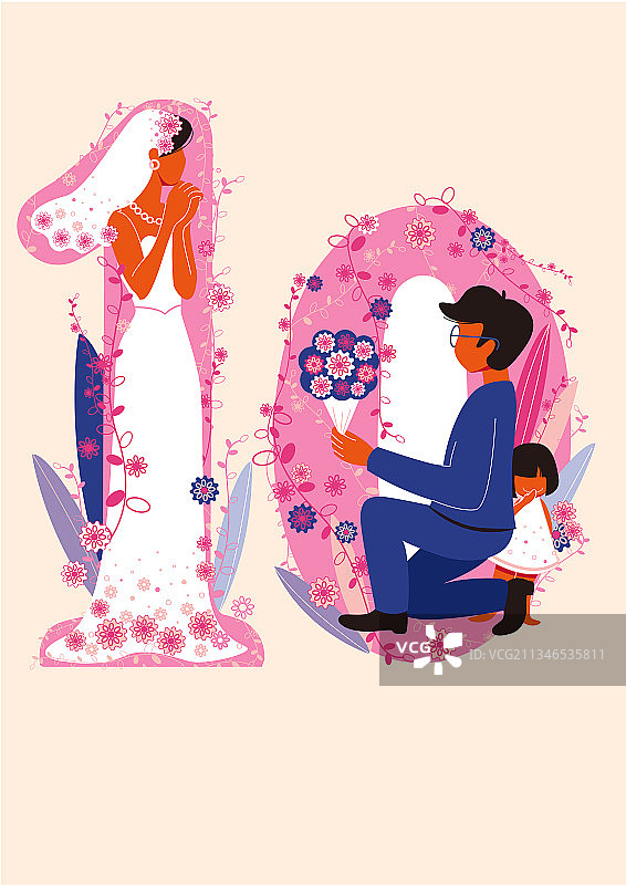 矢量插画结婚10周年庆图片素材