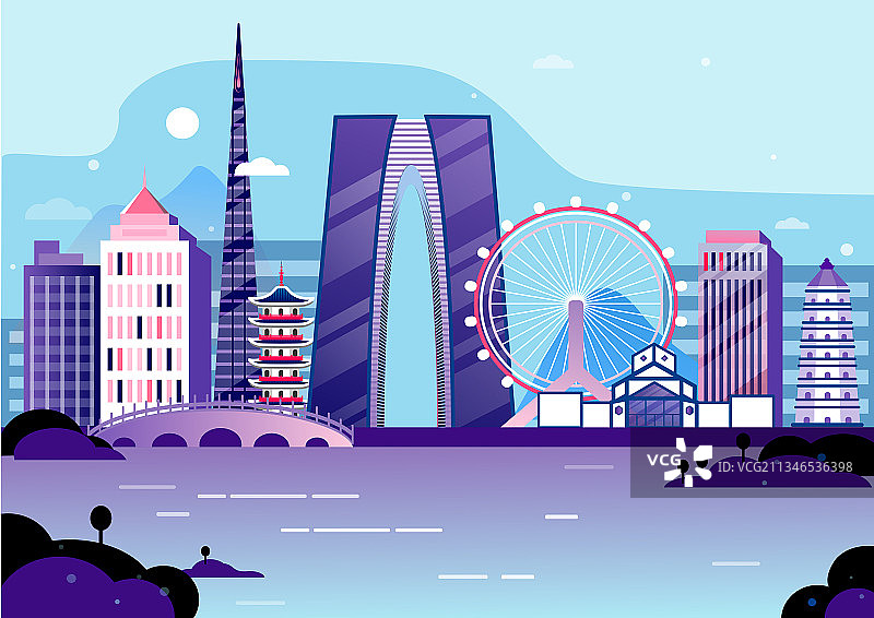矢量苏州城市建筑插画图片素材