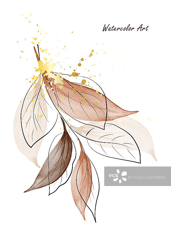 棕色树叶树枝水彩装饰画图片素材