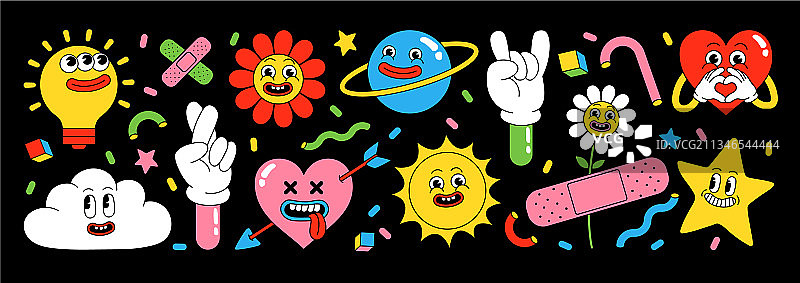 有趣的卡通人物贴纸包图片素材