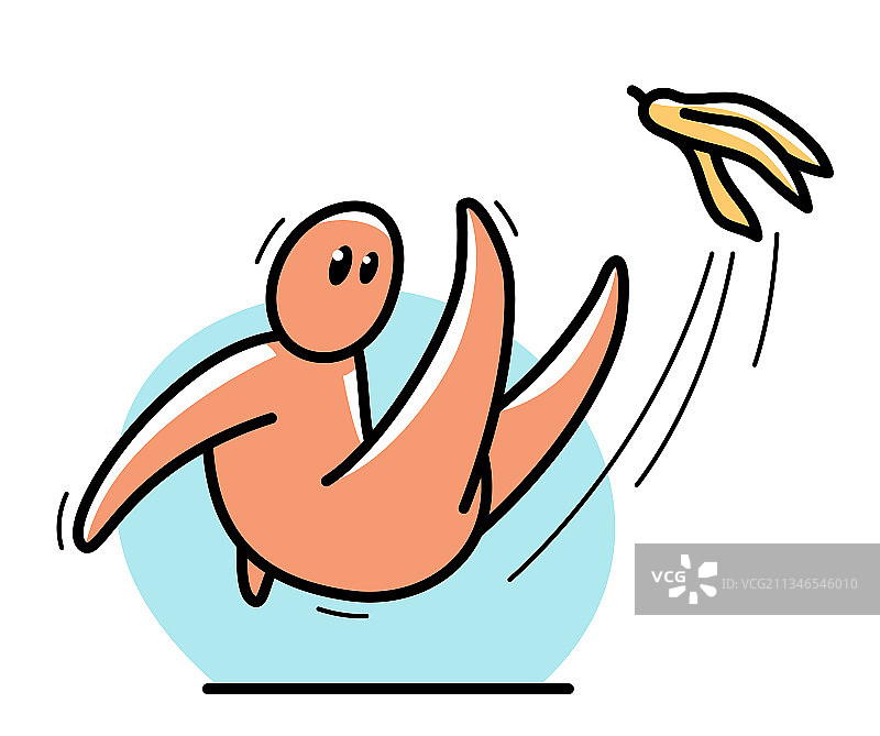 卡通小人因香蕉皮摔倒图片素材