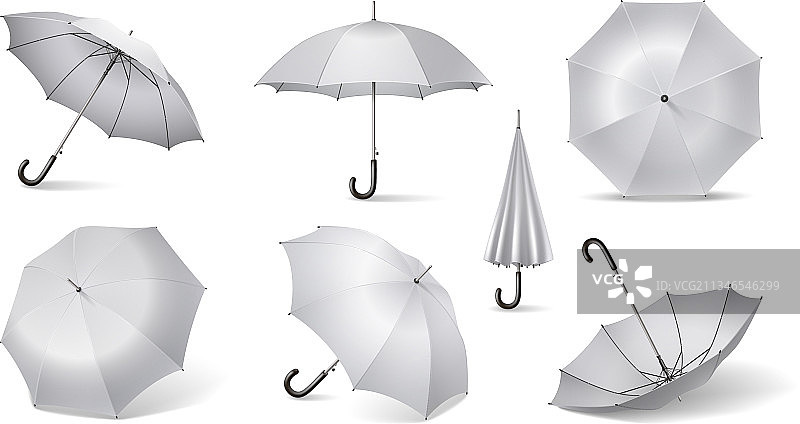 白色逼真雨伞图标集图片素材