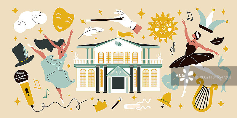 扁平风格的剧院布景图片素材