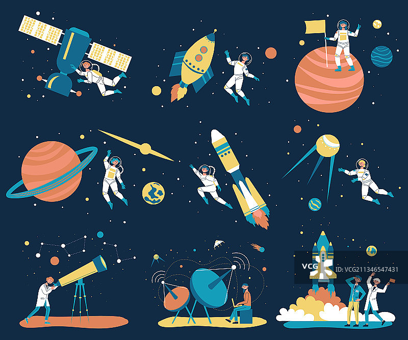 天文学太空人物背景图标集图片素材