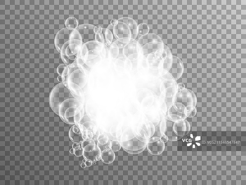 透明背景上的逼真泡沫气泡图片素材