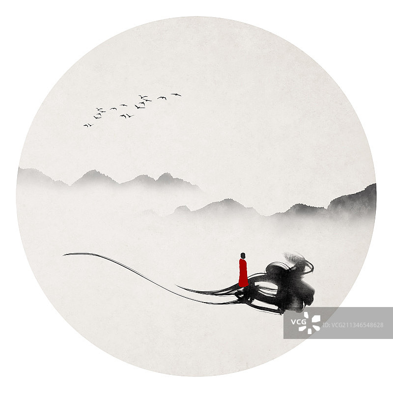 禅意山水插画图片素材