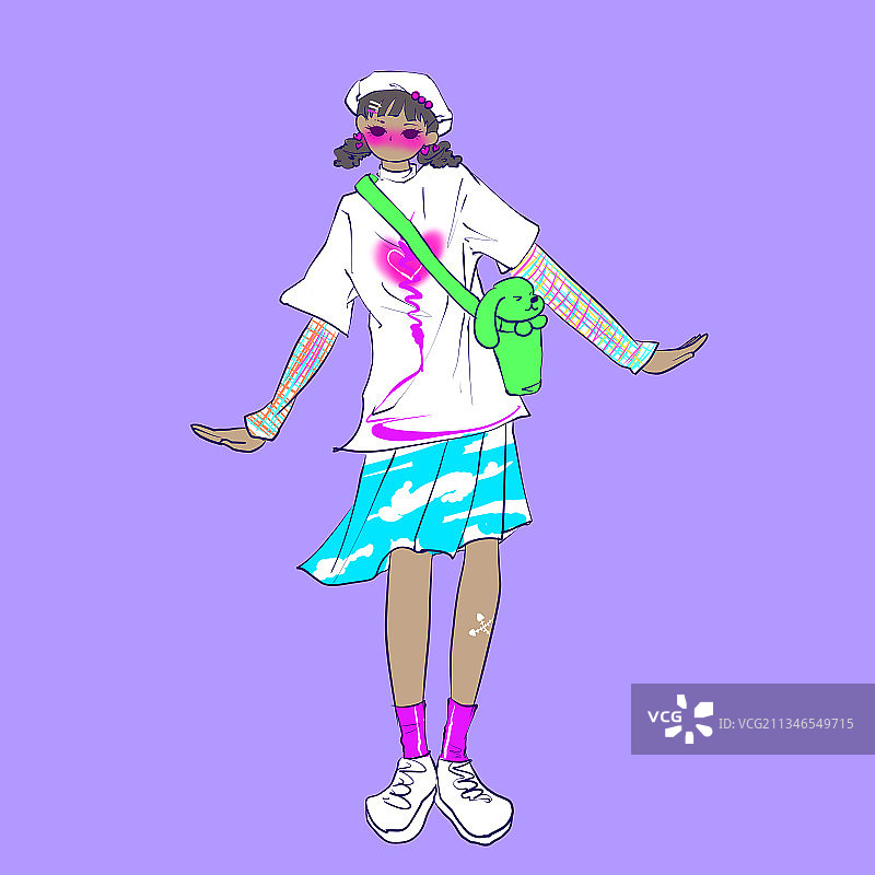 人物可爱开心脸红T恤网红单人潮流时尚插画图片素材