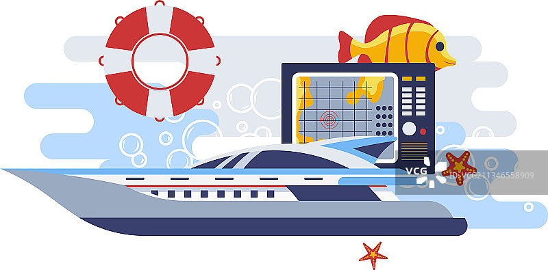 带有救生圈和导航屏幕的船只图片素材