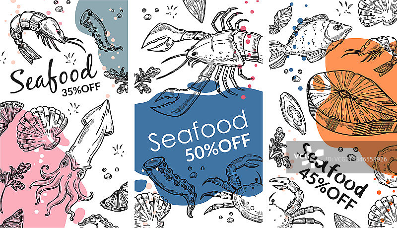 餐厅或咖啡馆的海鲜菜肴（含鱼）图片素材