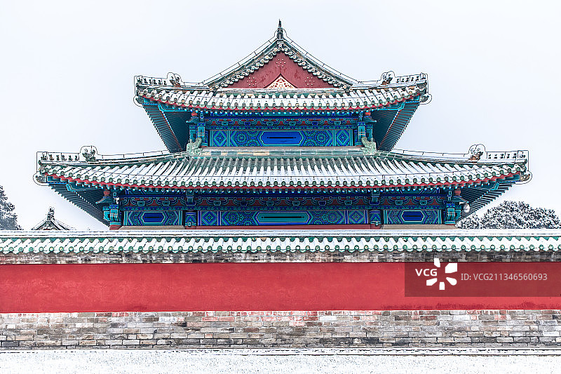 中国北京天坛公园宰牲亭红墙雪景图片素材
