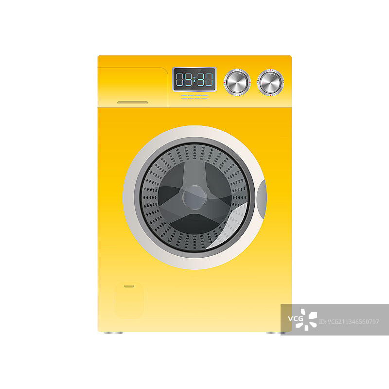 白色背景上的黄色洗衣机图片素材