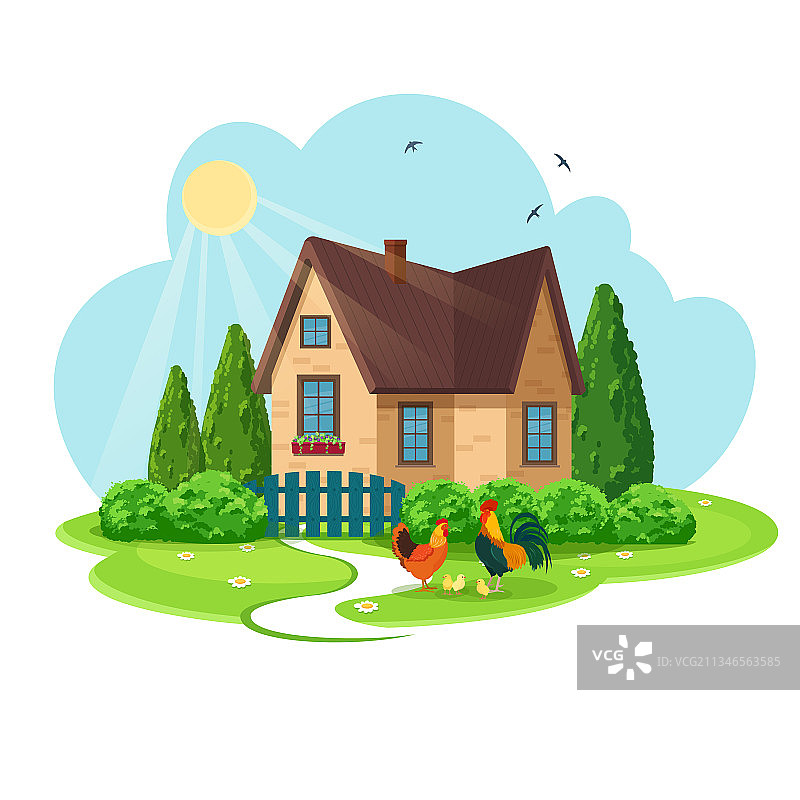 带前花园的舒适乡村别墅图片素材