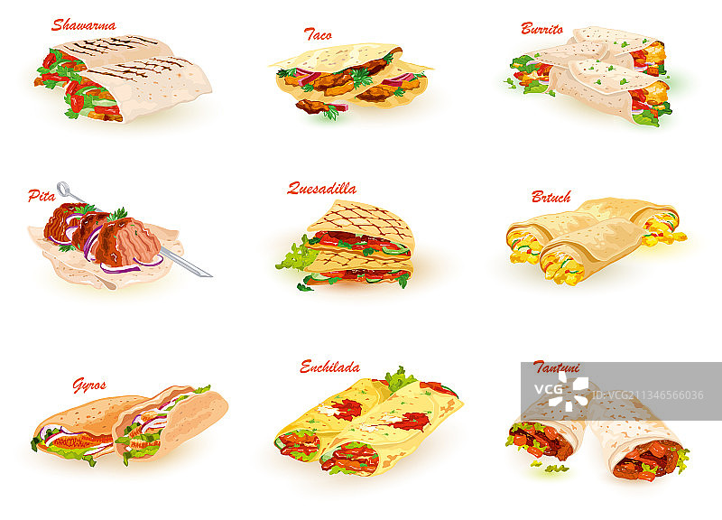 不同类型的沙瓦玛图片素材