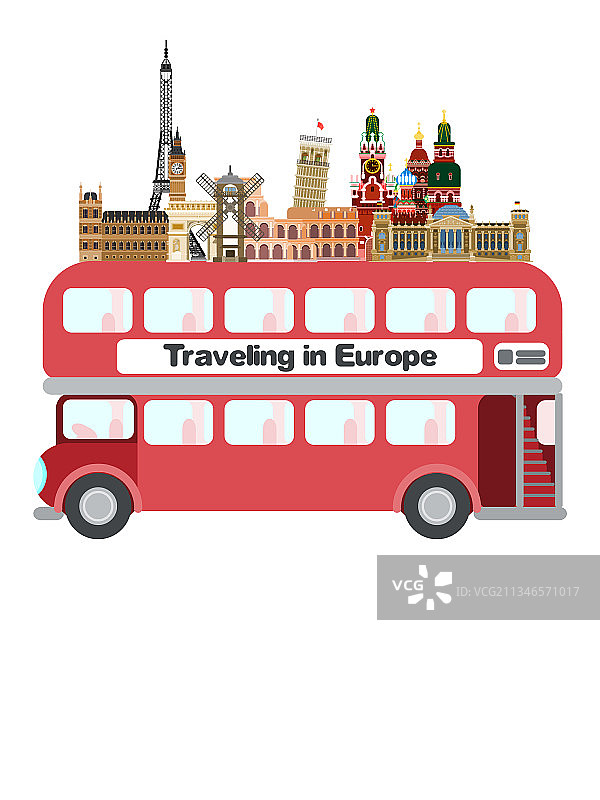 欧洲旅行伦敦巴士扁平风格图片图片素材