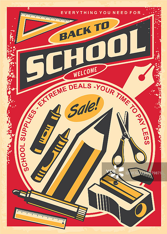 复古海报风学习用品创意图片素材