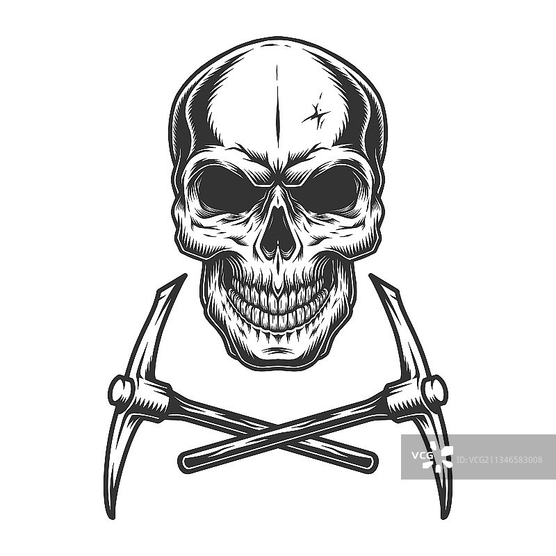 骷髅和交叉的镐概念图片素材