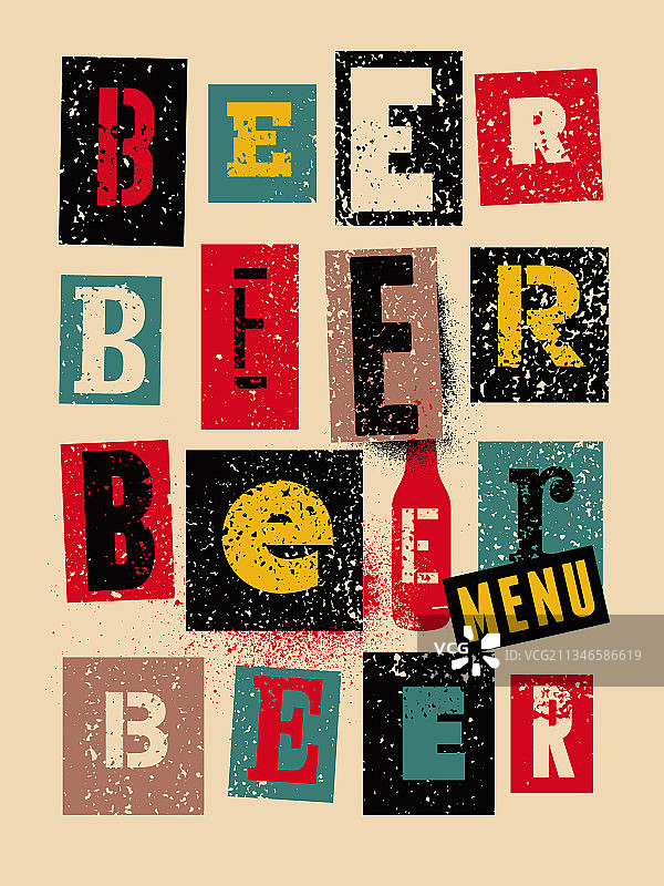 啤酒菜单复古Grunge风格海报图片素材