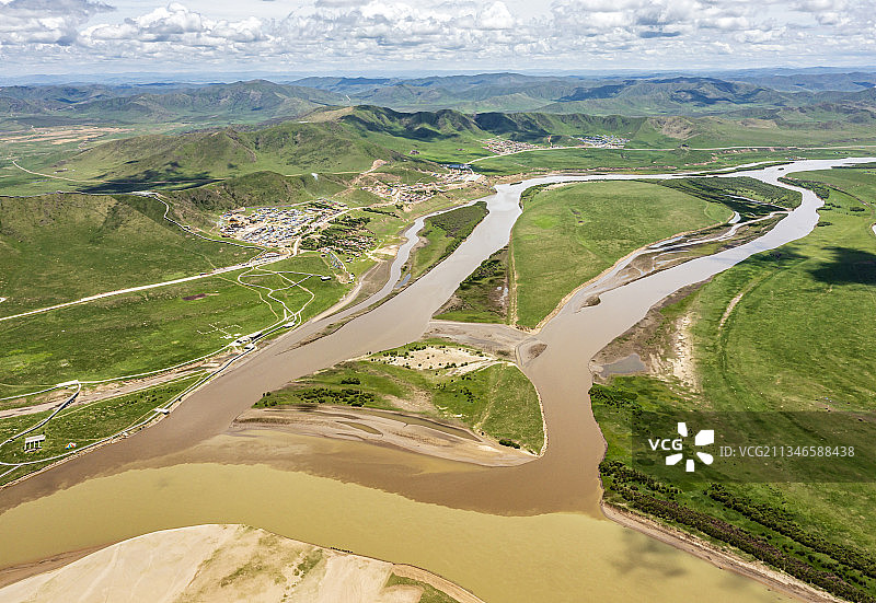 四川唐克九曲黄河第一湾航拍图片素材
