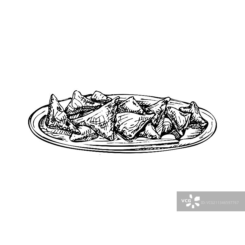 盘子上的炸馄饨复古阴影线图片素材