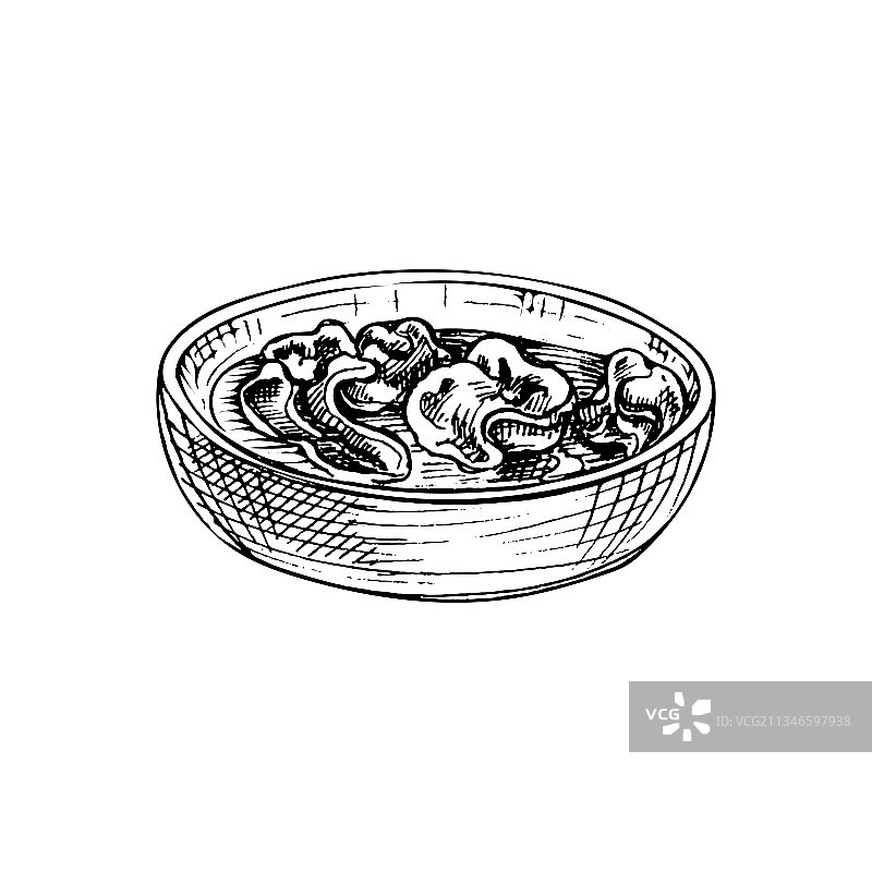 盘子里的馄饨汤复古阴影线图片素材