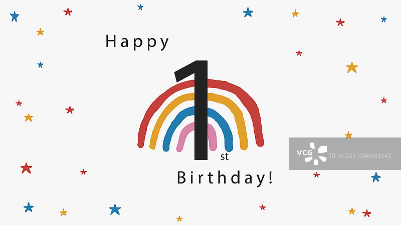 带有彩虹的1岁生日祝福模板图片素材