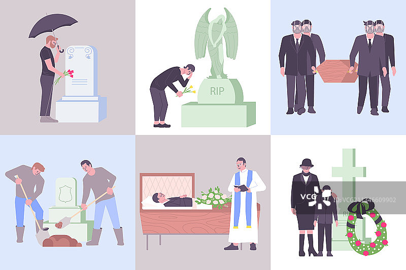 扁平化死亡场景组合图片素材