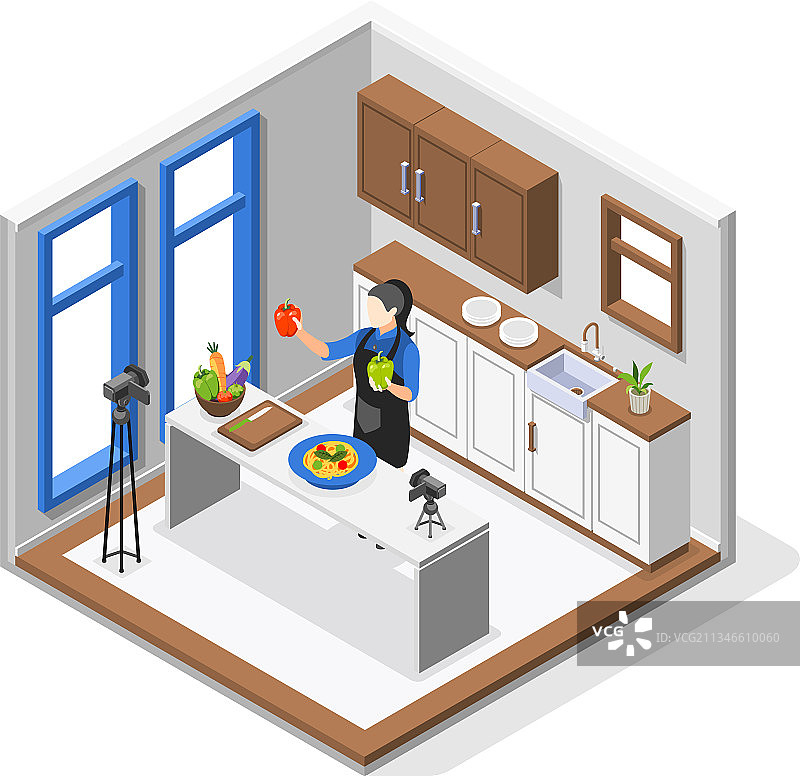 烹饪节目2.5D彩色组合图片素材