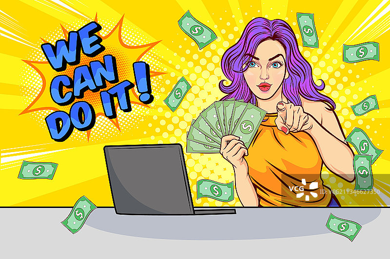 女人指向手指和在线营销图片素材