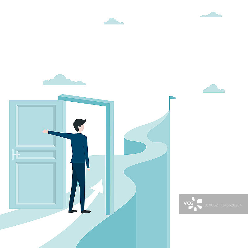 商人打开通往目标的大门图片素材