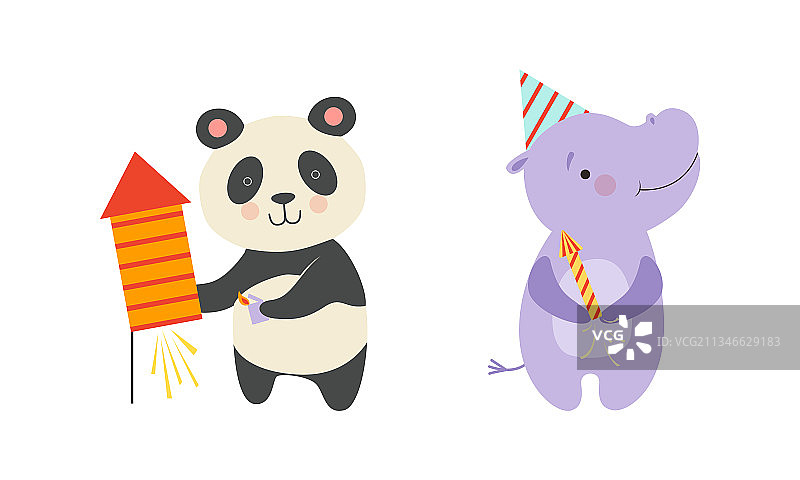 燃放烟花的可爱动物图片素材