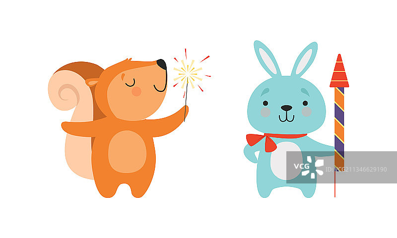 燃放烟花的可爱动物图片素材