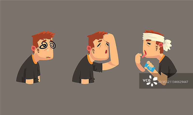 头部缠着绷带的生病男人头痛图片素材