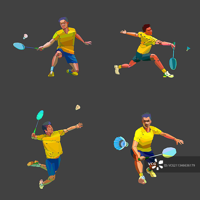 不同姿势的羽毛球运动员合集图片素材